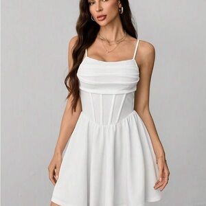 SHEIN Tall Solid Ruched Cami White Corset Structure Summer Dress